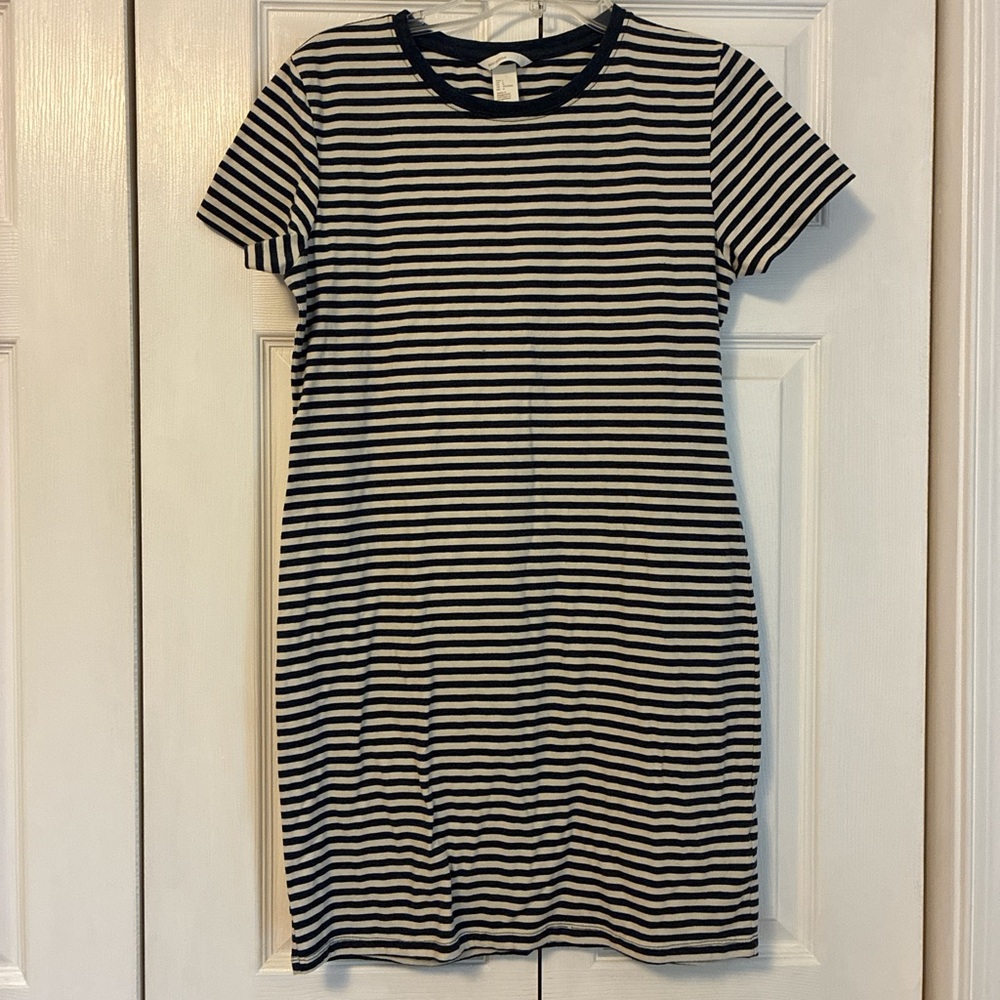 H&M Blue and White Striped T-shirt Mini Dress